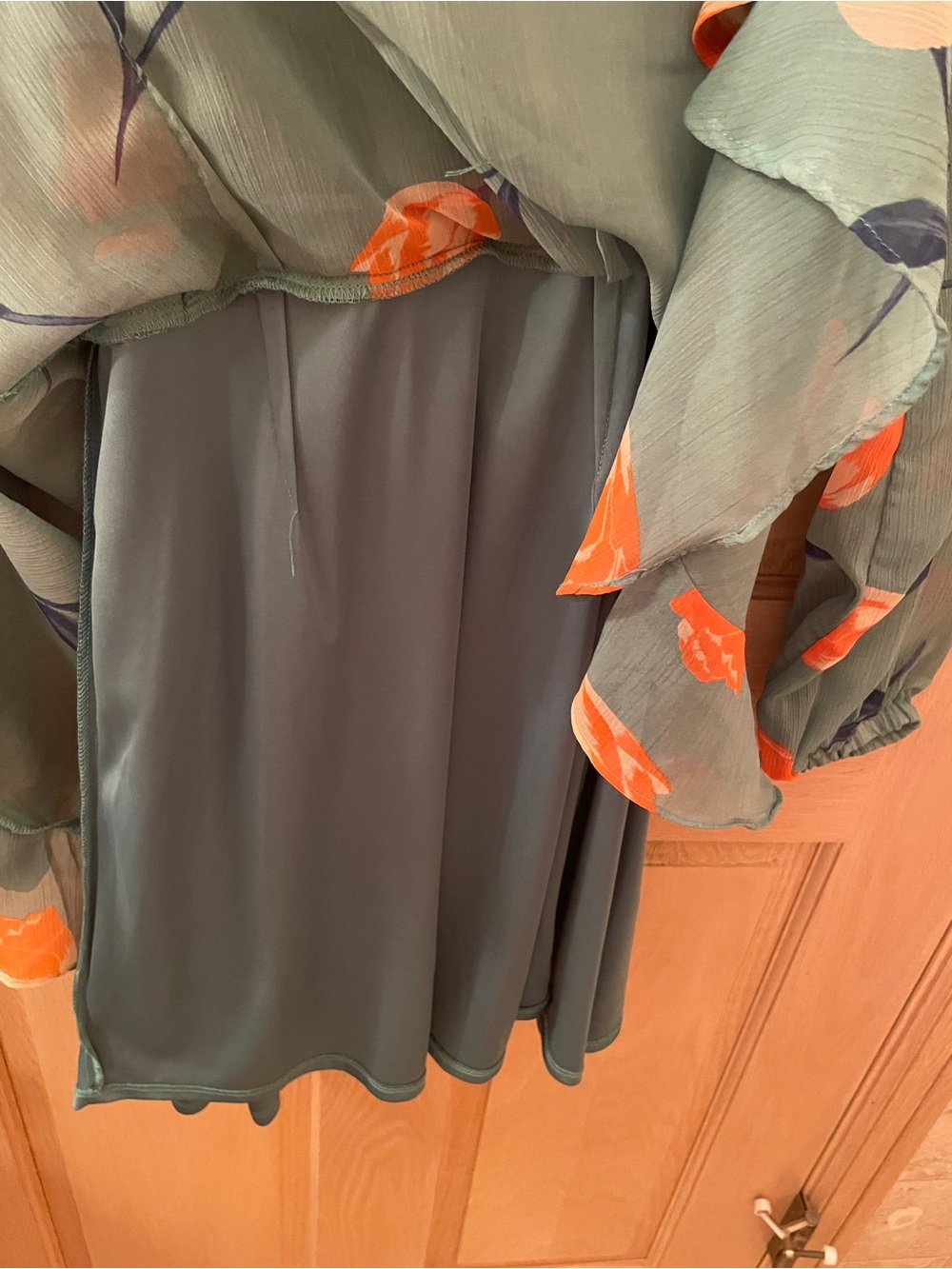 All in Favor Sage Green Wrap Dress with Orange Floral Print - Picture 9 of 10